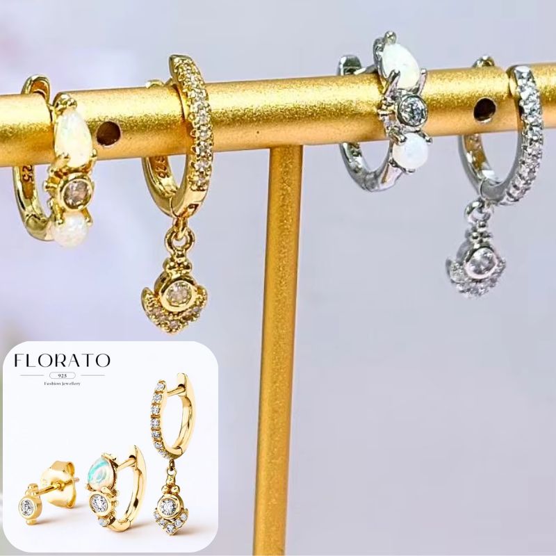 Body Jewelry Earrings - 925 Sterling Silver Ear Needle White