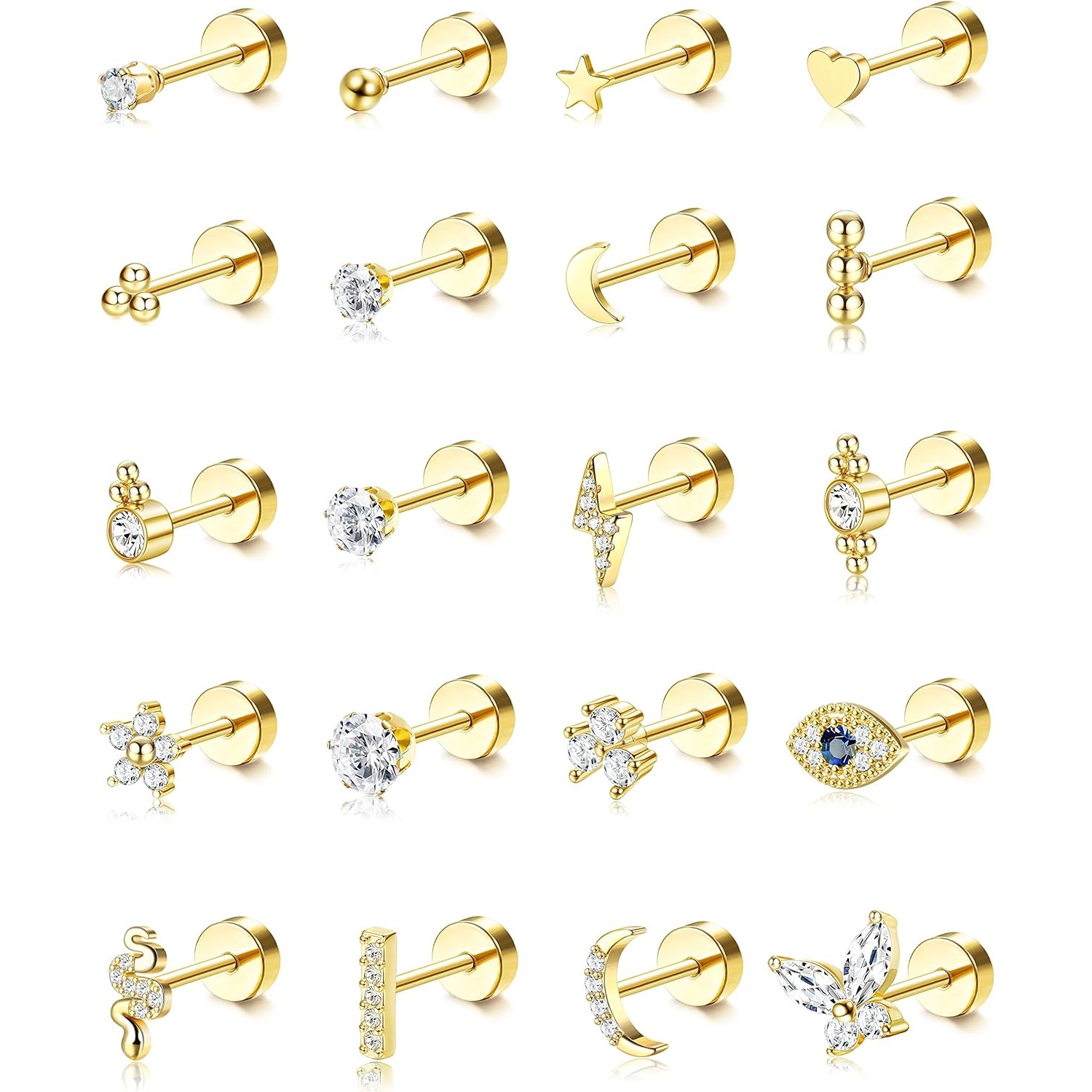 Star Flat Back - Bobisty 20PCS Flat Back Stud Earrings