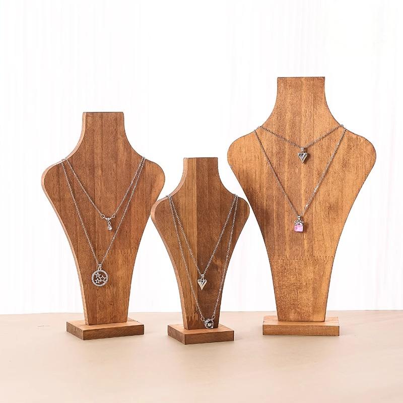 Body Jewelry Display Ideas - Walnut Wood Detachable Mannequin Necklace Display
