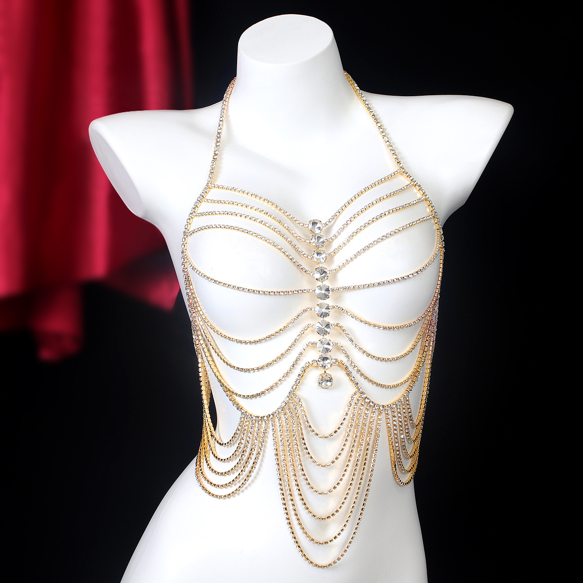 Body Jewelry Chest - Luxurious Stripe Tassels Retro Style Rhinestone