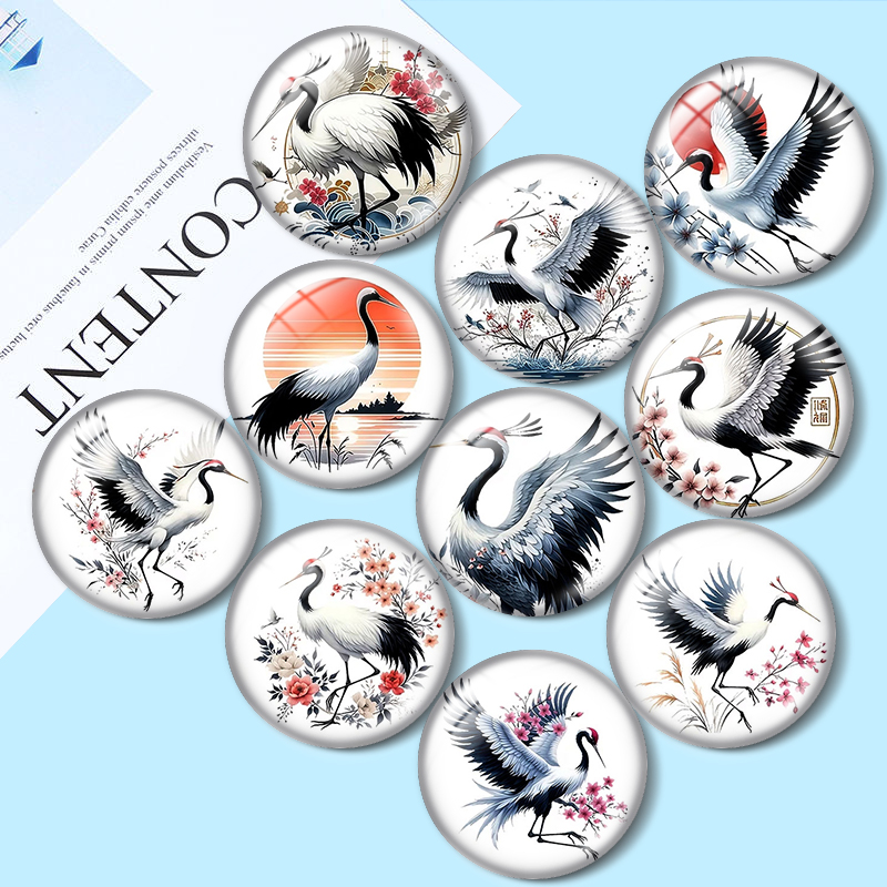 Body Jewelry Top - Chinese Crane Pattern 12/18/20/25mm glass cabochon