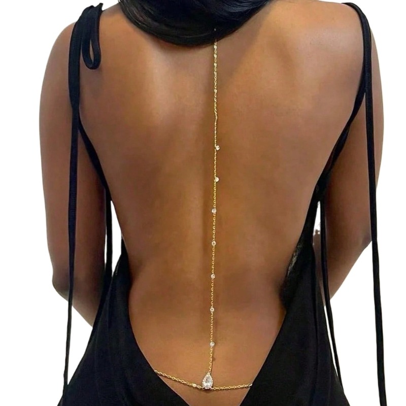 Body Jewelry Chest - Bride Backless Rhinestone Waterdrop Body Chain
