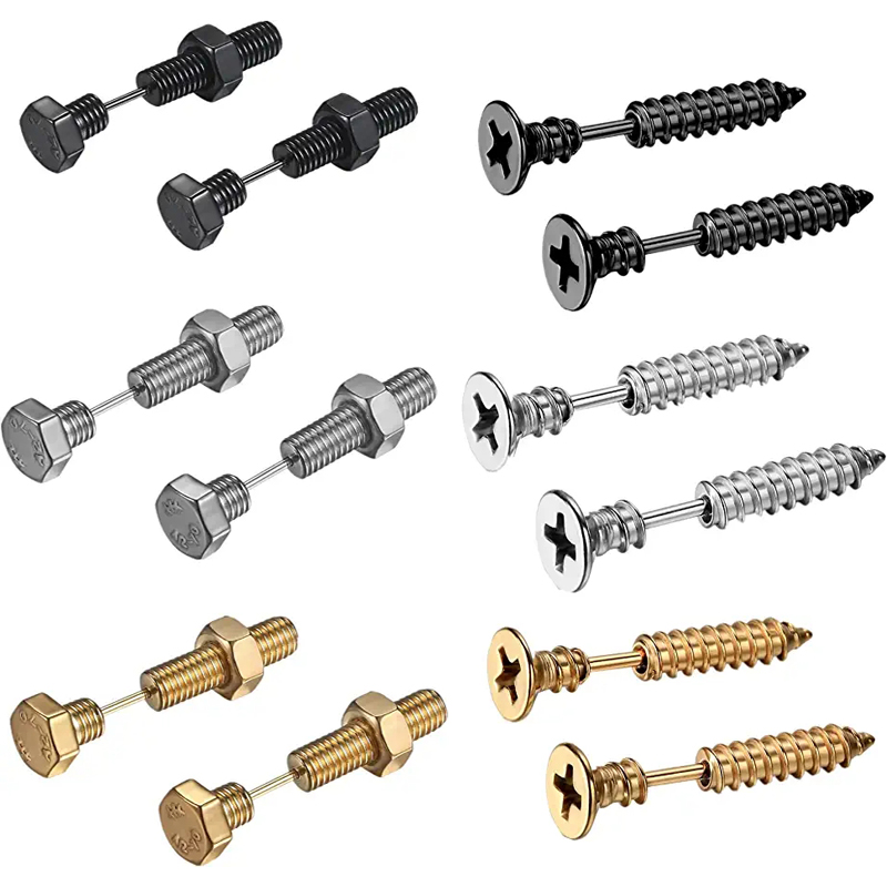Body Jewelry Changing Kit - 2-3 Pairs Punk Pointed Screw Bolt