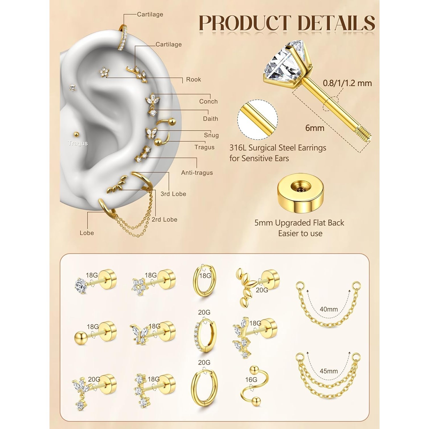 Bobisty Cartilage Earrings for - огляд і ціна Body Jewelry Changing Kit