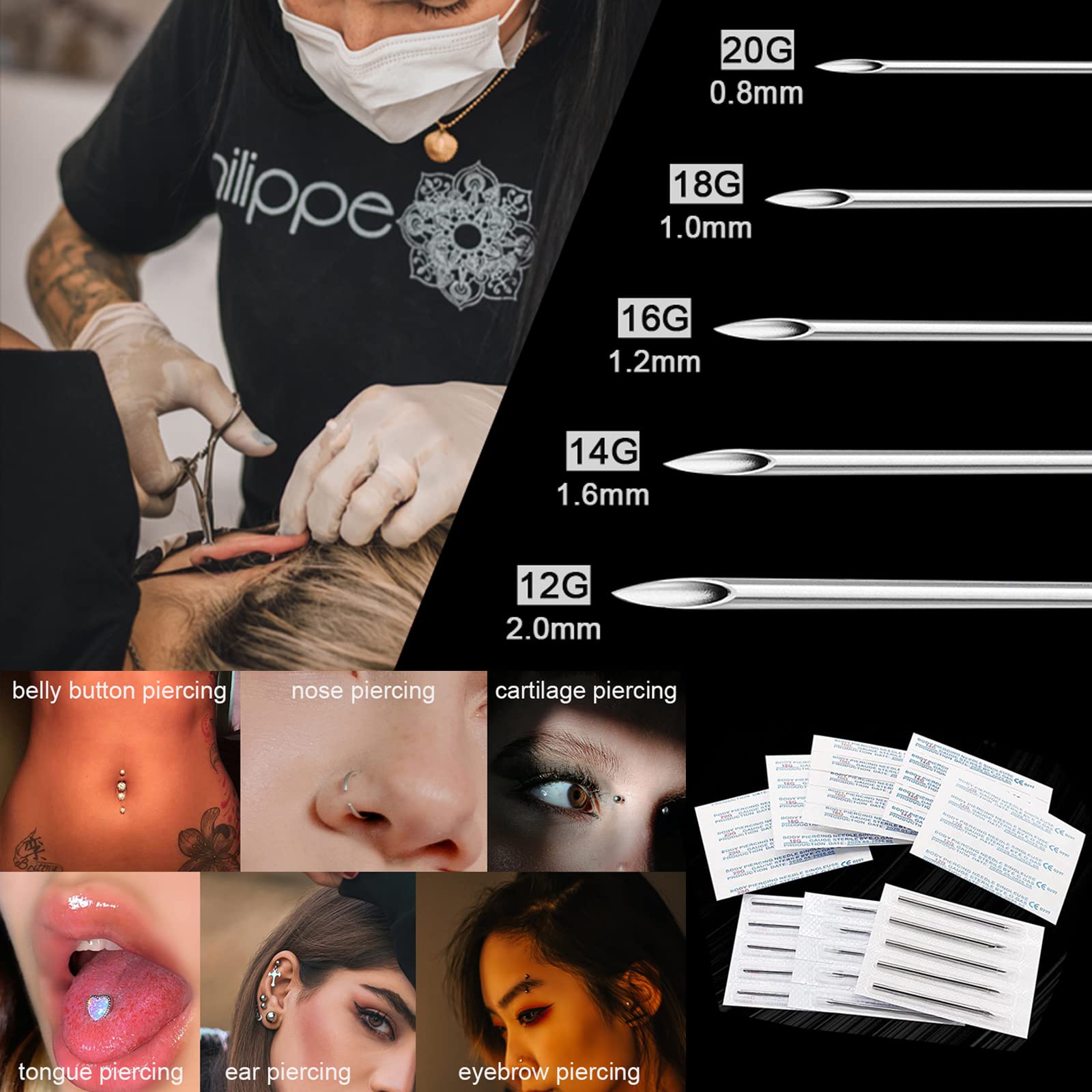 100Pcs 6G-20G Gauge Sterile Di - огляд і ціна Body Jewelry Earrings