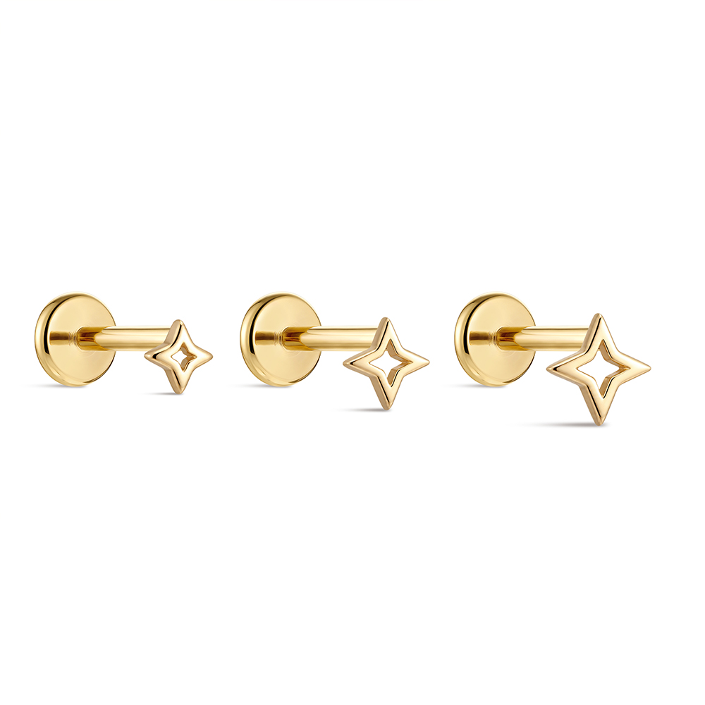 ROXI 1PC 5/6/8mm 14K Solid Gol - огляд і ціна Star Flat Back